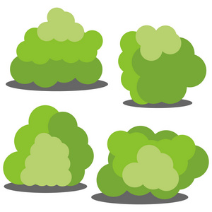 孤立在白色背景上的四种不同卡通绿色灌木一套
