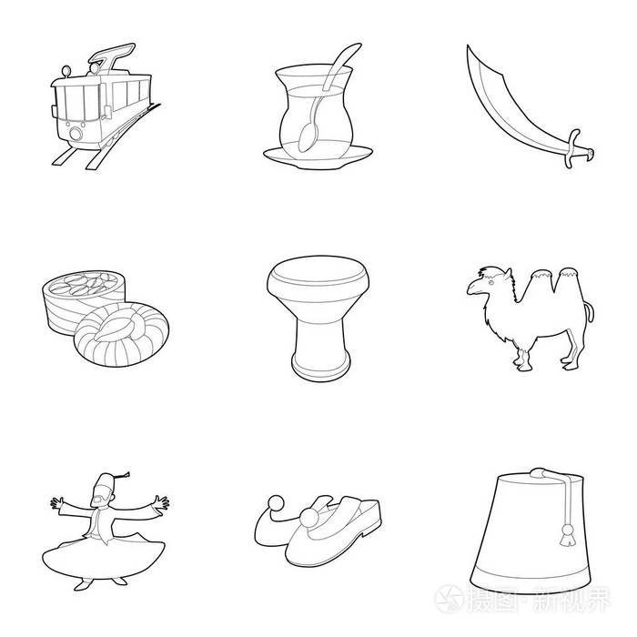 土耳其文化图标集,大纲样式插画-正版商用图片0dql4p-摄图新视界