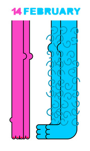 2 月 14 日。男性和女性的双腿。亲吻的恋人。贺卡