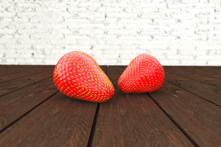在一个黑暗的木桌上的新鲜草莓。侧视图
