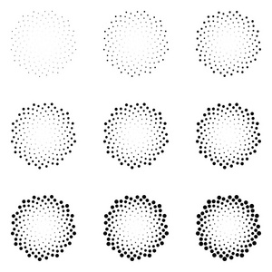 半色调点缀圈子孤立在白色的背景。半色调效果矢量模式。您设计的的随机分布的点