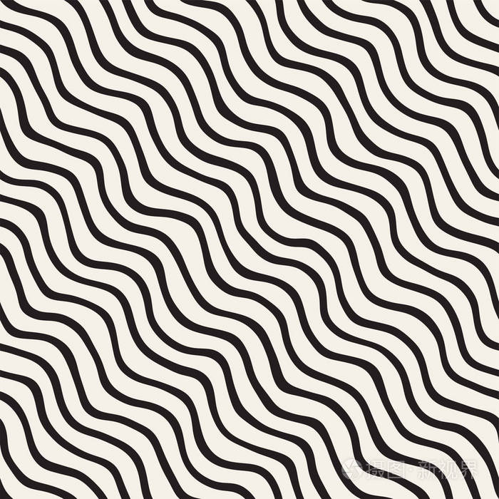 与波浪的画笔描边的抽象背景.黑色和白色手绘线条纹理