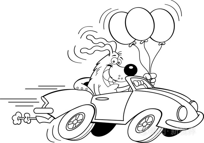 卡通狗在汽车控股气球插画-正版商用图片0dr5xo-摄图新视界