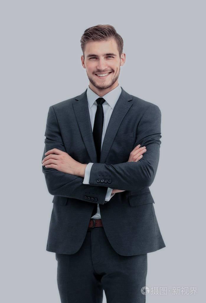 白色背景上优雅的英俊商人的肖像