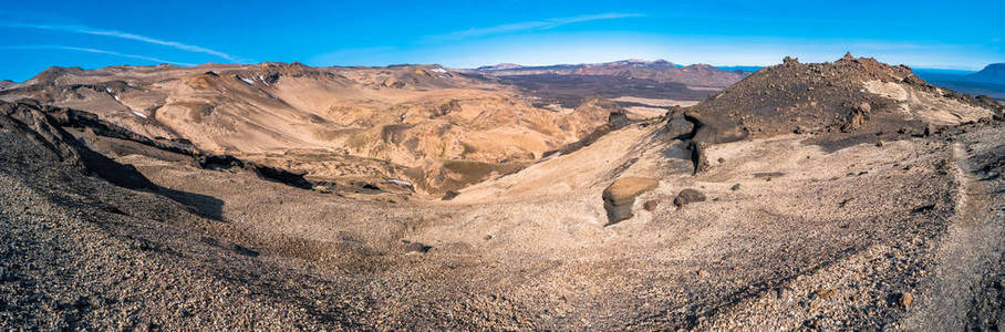 全景视图的 Askja 高地的冰岛火山喷口，夏天