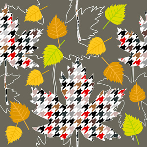秋高气爽的秋季。无缝矢量模式白桦与枫树叶子