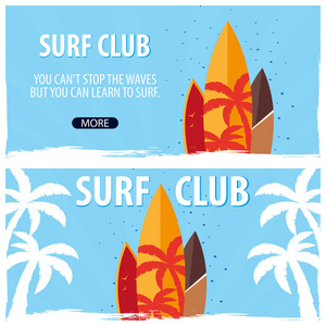 冲浪的冲浪板冲浪俱乐部的旗帜。矢量图