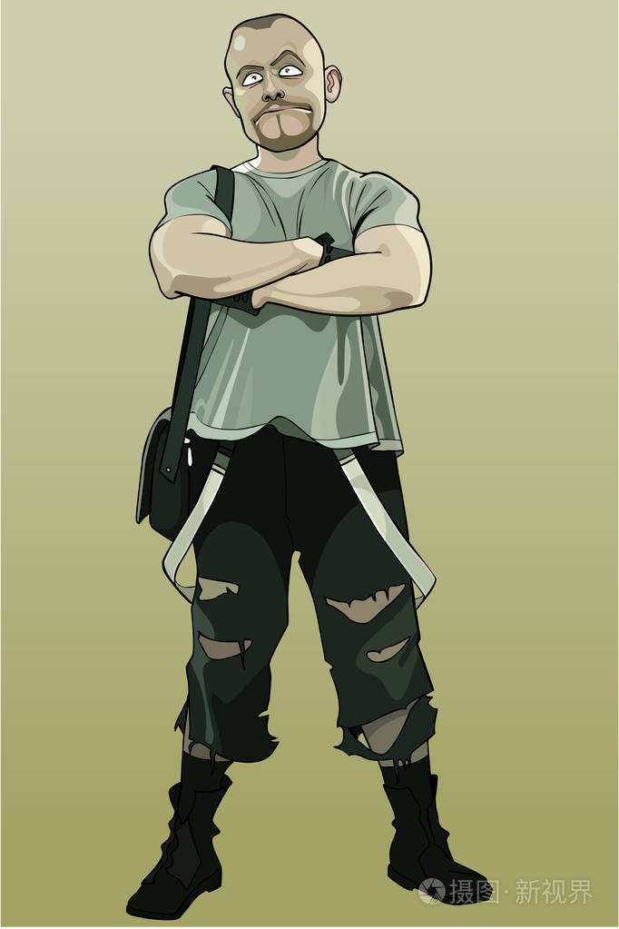 卡通人站立,双臂交叉在胸前
