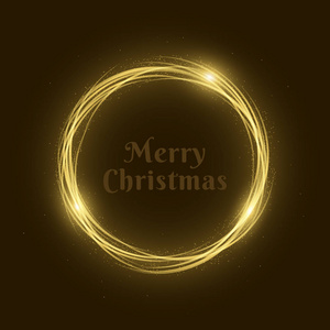 圣诞快乐。抽象发光金色旗帜的霓虹灯编织条纹。砂金。庆祝横幅