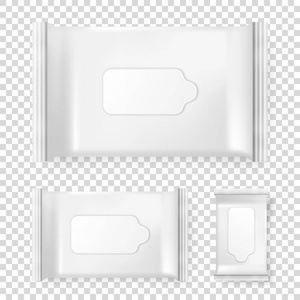 现实矢量包的湿纸巾的透明背景上孤立的图标集。品牌的矢量设计模板。特写镜头设计模板，样机在 Eps10