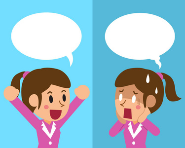 表达情感卡通女商人表达不同情感的泡泡照片