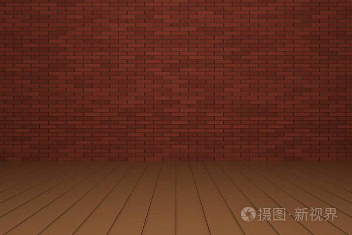 红砖墙和棕色的地板,把你的画和对象的余地插图