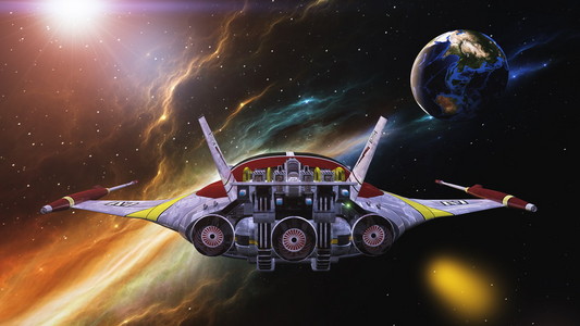 一艘宇宙飞船 3d cg 渲染照片