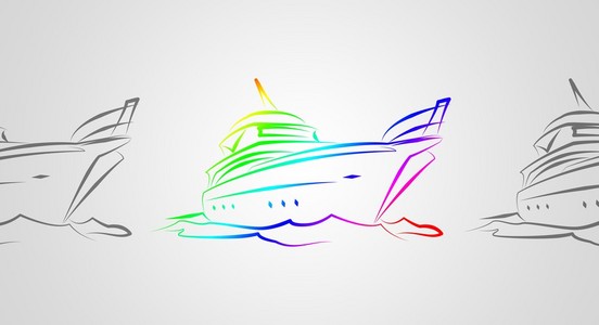 游艇图标说明游艇游船细线图标, 行程和巡航, 船舶标志, 矢量图形, 在