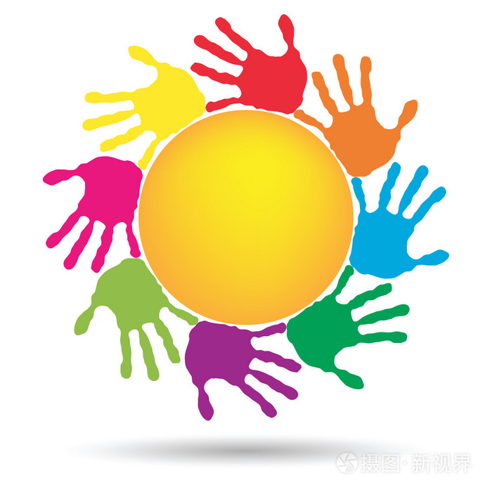 与儿童手印的抽象太阳