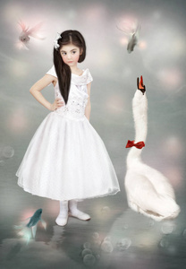小女孩和一只天鹅