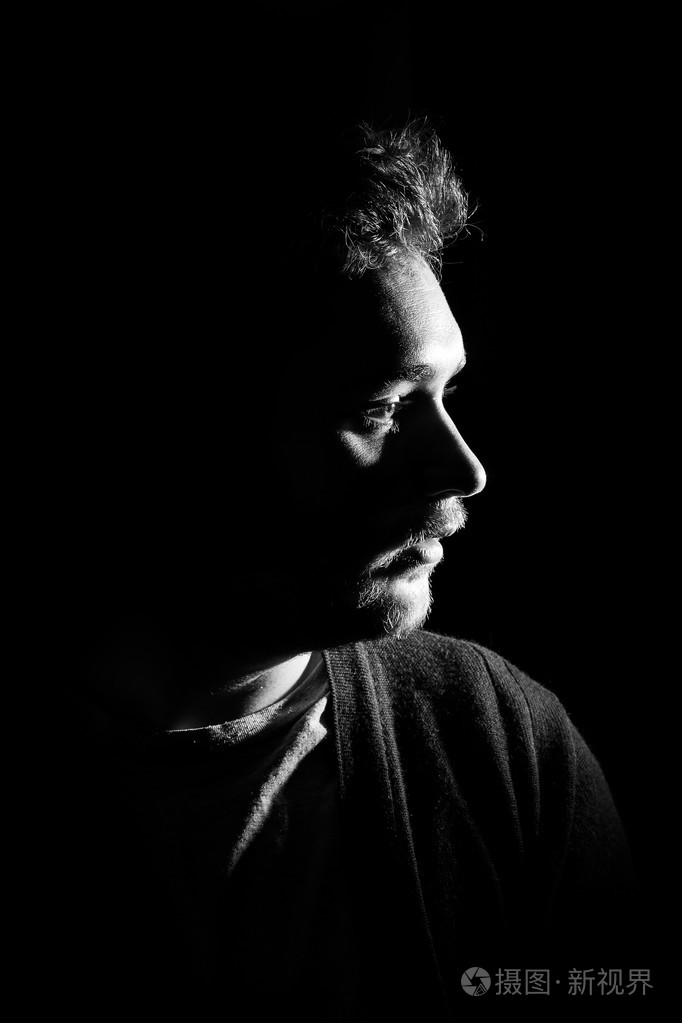 年轻男人的肖像特写脸黑色背景