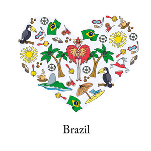 用手工绘制的巴西彩色符号的程式化心脏