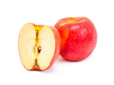 苹果红单和一半白色背景上孤立