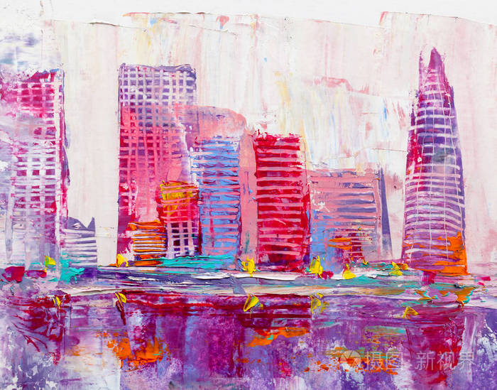 抽象绘画的城市的摩天大楼