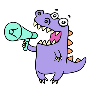 快乐的紫色龙在扩音器大喊.矢量图照片