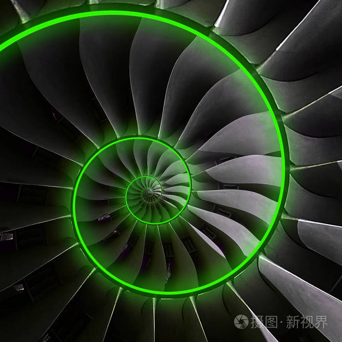 螺旋工业生产金属涡轮背景.汽轮机技术抽象的分形图案