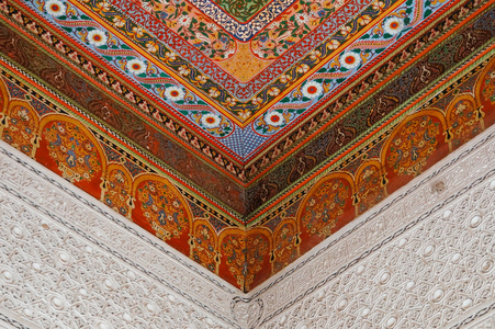 东方装饰天花板在巴伊亚州的宫殿，马拉喀什
