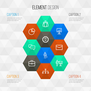 业务大纲图标集。经理 白板 圆图和其他元素的集合。此外包括董事会 经理 谈话等符号