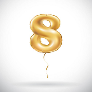 矢量金色数字 8 八个金属气球。党的装饰金色气球。节日快乐，生日，嘉年华，庆祝新的一年的周年纪念标志