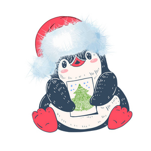 在圣诞帽子卡通企鹅