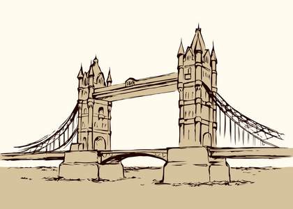伦敦塔桥，伦敦，英国。手工绘制的矢量图