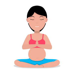 矢量卡通怀孕女孩做瑜伽
