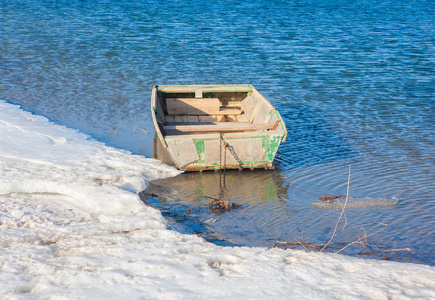 小船在结冰的海岸图片