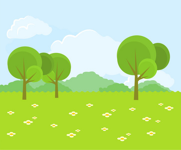 美丽的绿色景观.矢量平面插画照片