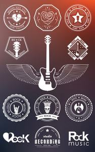 设置的摇滚音乐和摇滚的徽章