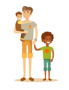 孩子与吊带父亲与他的两个孩子玩得开心照片