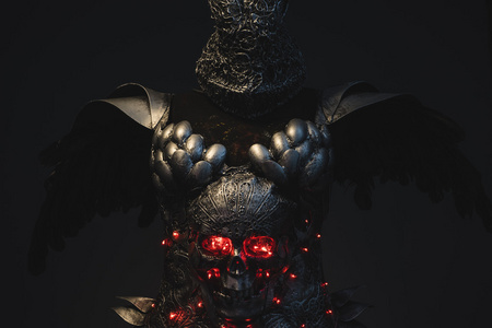 骷髅战士银色盔甲的骷髅照片