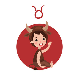 可爱的孩子作为金牛星座,星座生肖性格彩色卡通矢量图照片