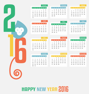 2016 年日历。矢量图