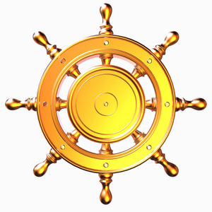 金属航海航海掌舵 3d 渲染设计白色背景上照片