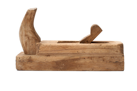 木工工具。传统的木制手平面上白衣孤立