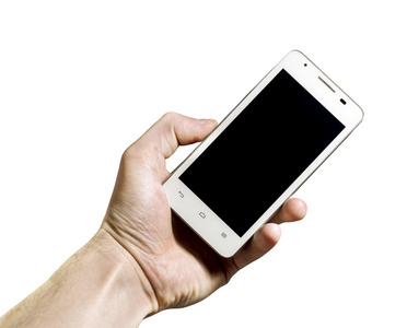 智能手机在白色背景上的手