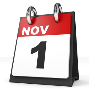 白色背景上的日历。11 月 1 日