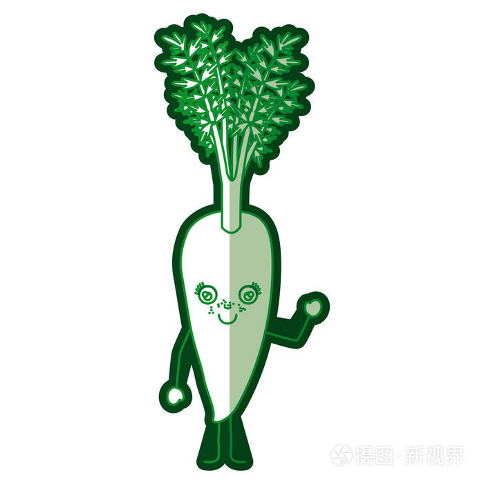 绿色的卡通胡萝卜与半影剪影