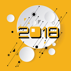 创意快乐新的一年 2018年贺卡设计。矢量字体和字体