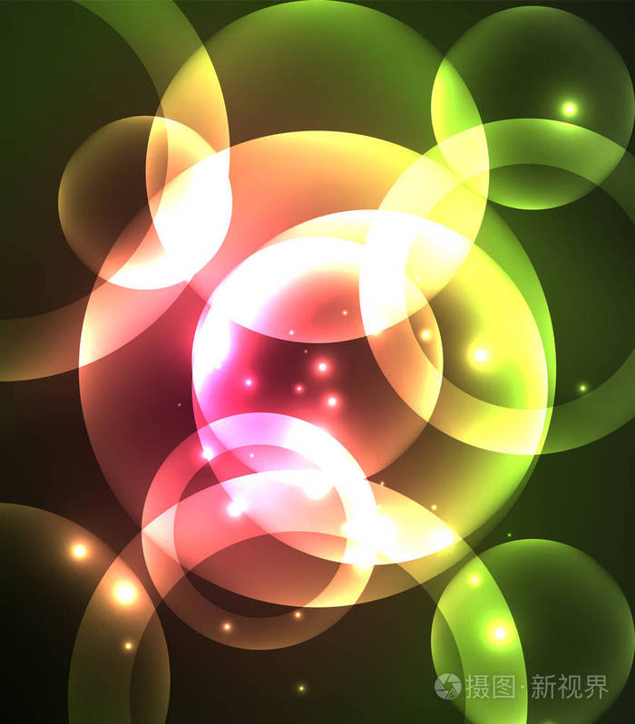 发光发亮重叠圆圈组成对黑暗的背景