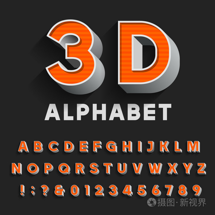 3d 复古类型字体与阴影.矢量字母表
