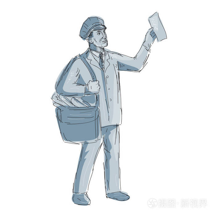 复古邮差举起信绘图