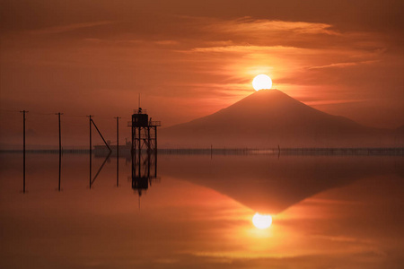 富士山在夕阳