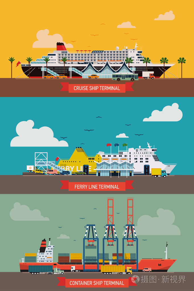 船, 邮轮班轮和集装箱码头插画-正版商用图片0dvb54-摄图新视界
